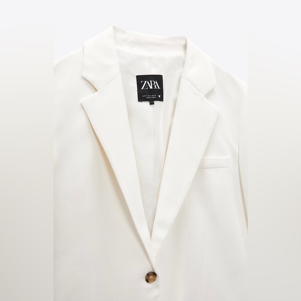 Zara Blogger’s Fav Oyster White Straight Cut Out Blazer with Lapel Collar Sz XL‎ - Picture 14 of 16